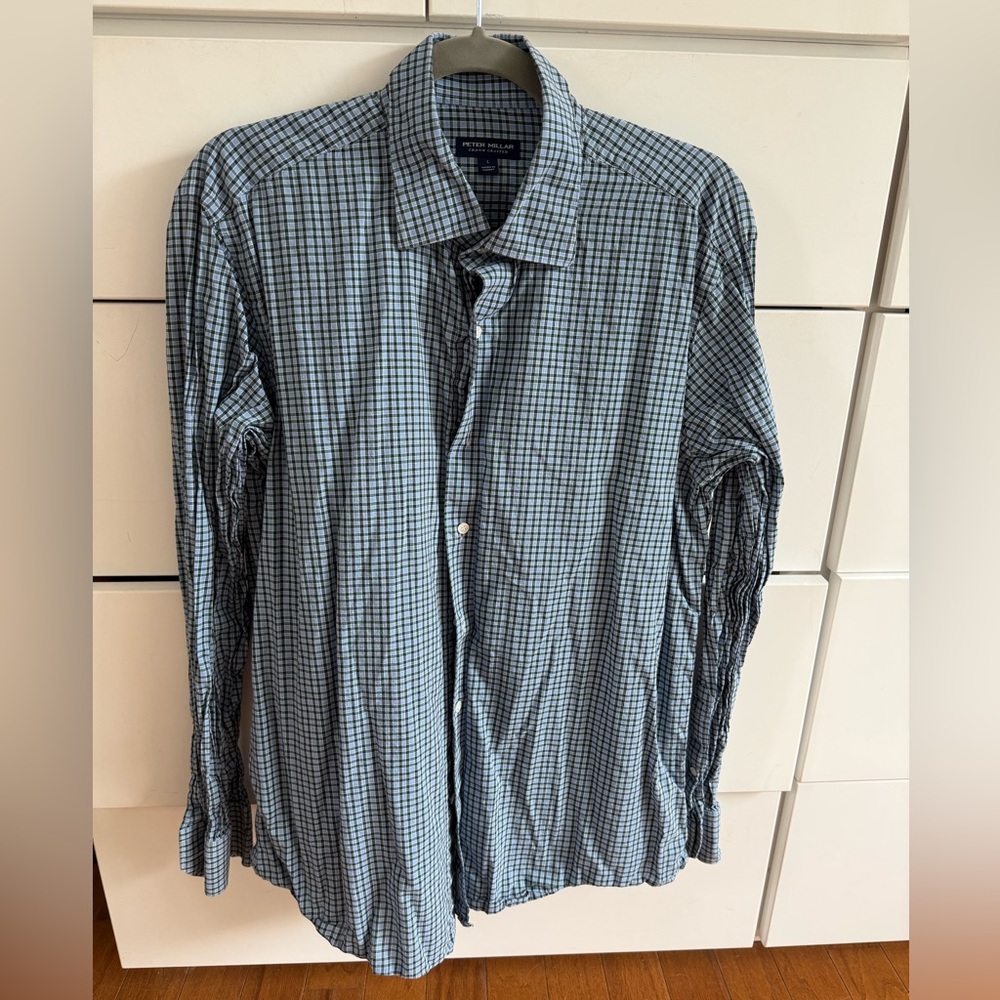 Peter Millar Men's Blue Checkered Button Down Shirt
